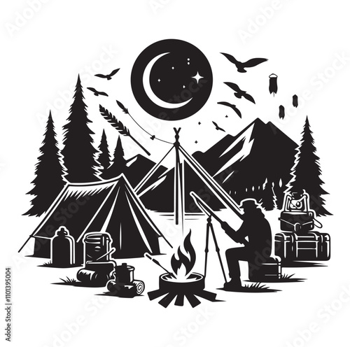 Camping silhouette vector illustration