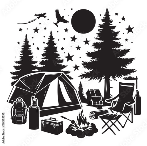 Camping silhouette vector illustration