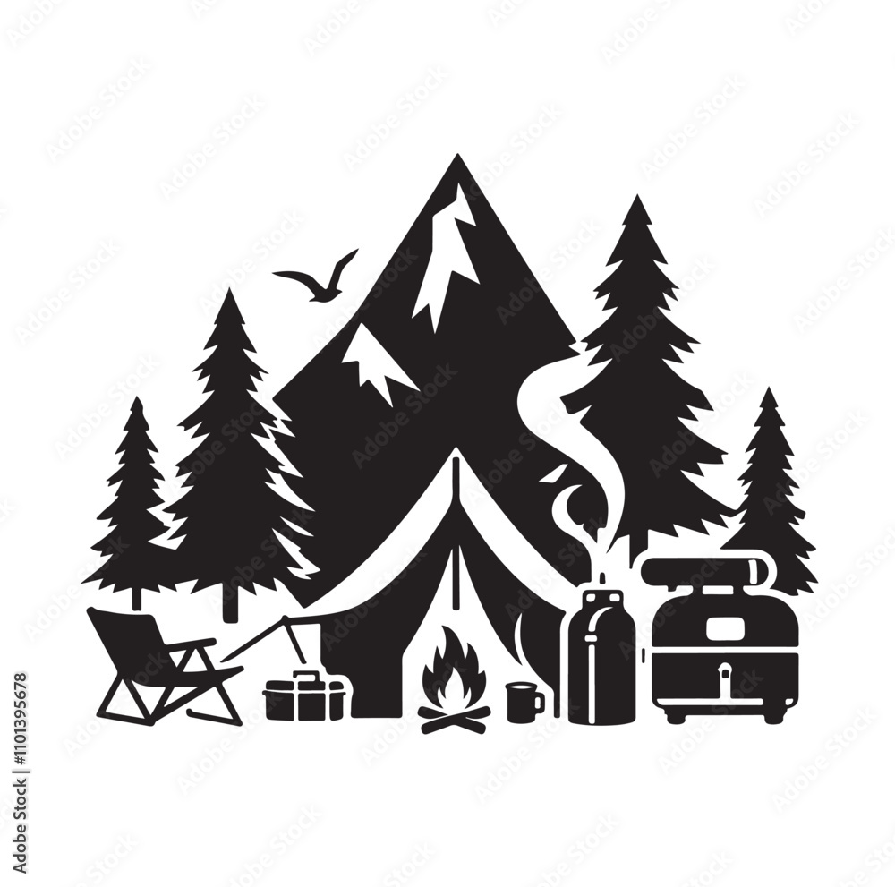 Fototapeta premium Camping silhouette vector illustration 
