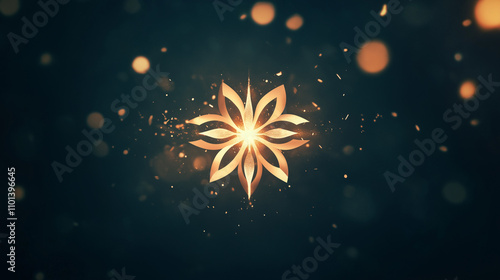 Abstract glowing flowers for a festive celebration card, Golden sparkling flowers photo