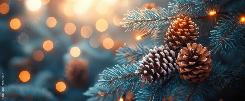 christmas tree branch adorned with delicate lights and pine cones creating a warm and cozy holiday atmosphere with soft focus that enhances the charm and festive spirit of the season christmas tree branch adorned with delicate lights and pine cones creating a warm and cozy holiday atmosphere with soft focus that enhances the charm and festive spirit of the season