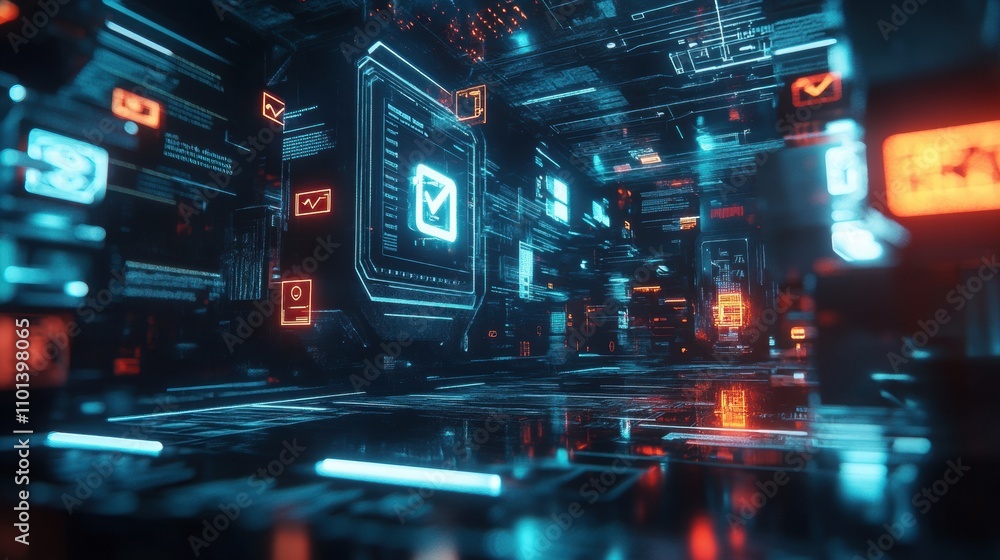 Finance disrupt and loans concept. Futuristic digital environment with glowing interfaces and data streams Finance disrupt and loans concept. Futuristic digital environment with glowing interfaces and data streams