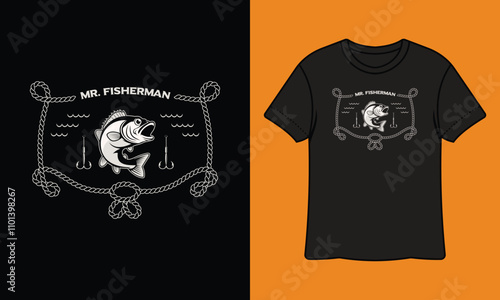 Mr Fisherman, Fishing T Shirt Design Template, Illustration, Vector, Graphic, Outdoor Adventure