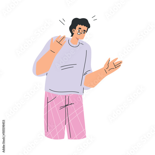 Angry Annoyed Man Character Have Conflict and Argument with Someone Vector Illustration