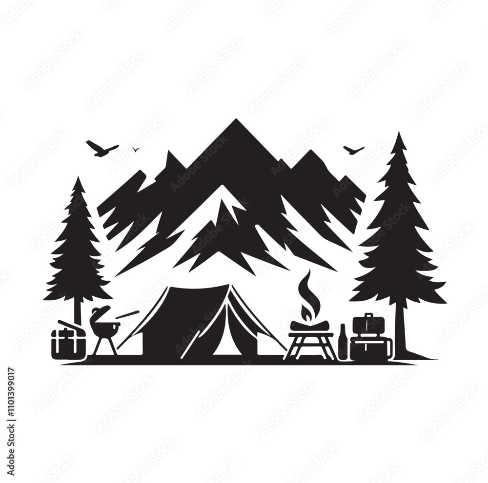 Obraz premium Camping silhouette vector illustration 