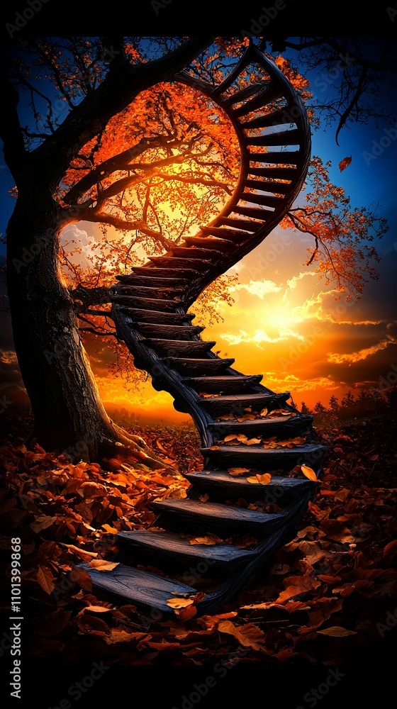Obraz premium Enchanted Staircase in Autumn Sunset