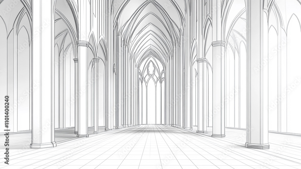Obraz premium Symmetrical Minimalist Illustration of a Cathedral’s Architecture