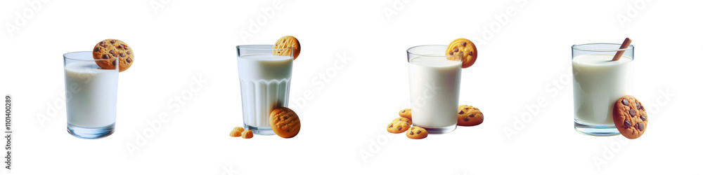 Set of glass of milk with Cookie, isolated over on transparent white background Set of glass of milk with Cookie, isolated over on transparent white background