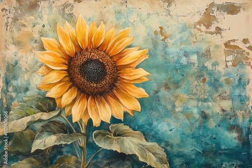 A Single Sunflower Against A Textured Background