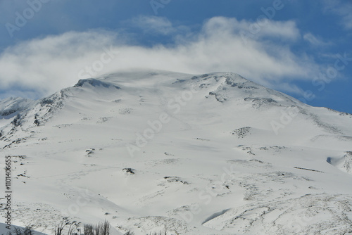  vulcano puyehue winter ski snow forest clouds nature chile photo