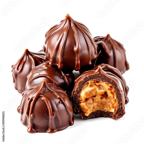 chocolate candies on white background