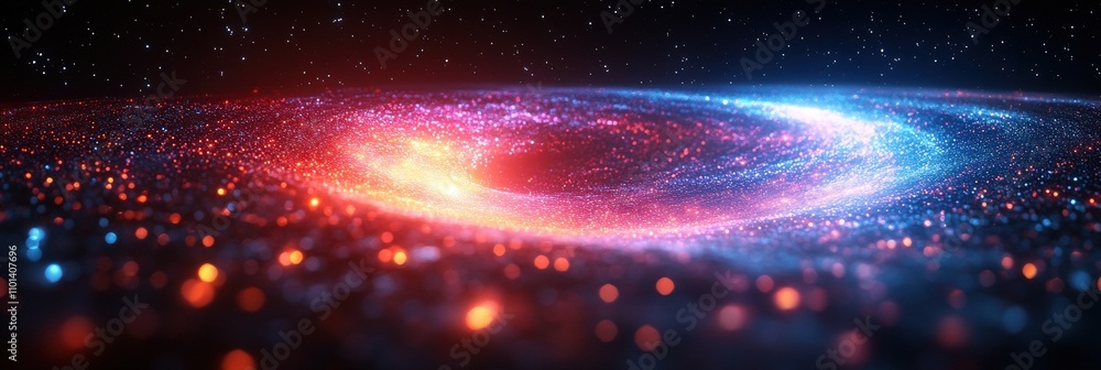 Abstract Vector Illustration of a Red and Blue Swirling Light Background with Futuristic Elements and Starry Sky Accents Abstract Vector Illustration of a Red and Blue Swirling Light Background with Futuristic Elements and Starry Sky Accents