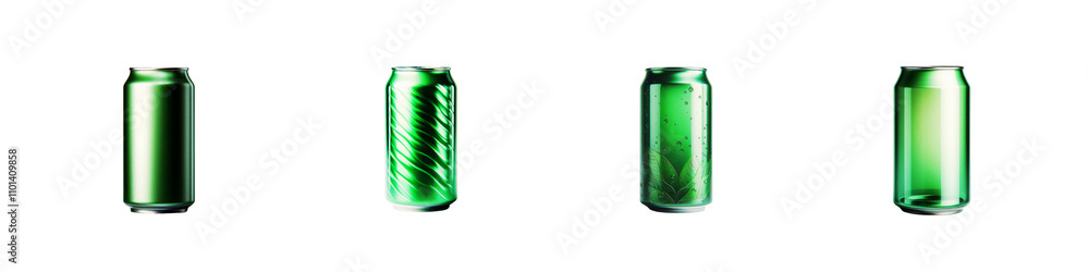 Obraz premium Set of Green color blank Beverage Can, isolated over on transparent white background