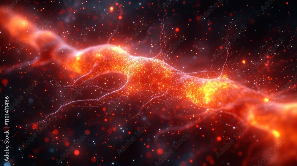 A glowing red line with a lot of sparkles and dots. Generative AI A glowing red line with a lot of sparkles and dots. Generative AI