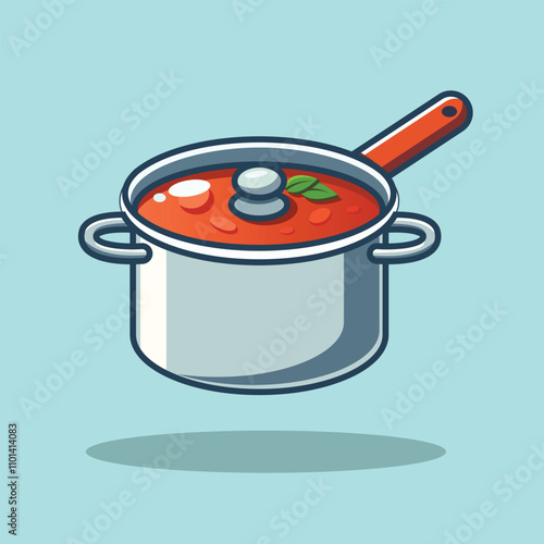 Stewpan Cooking Floating Cartoon Vector Icon Illustration. Food Object Icon Concept Isolated Premium Vector. Flat Cartoon Style