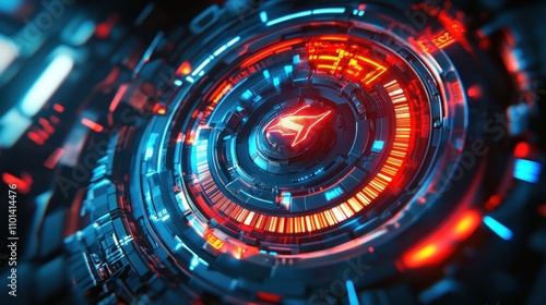 Wallpaper Mural Abstract Futuristic Technology: Glowing Red and Blue Circular Mechanism Torontodigital.ca