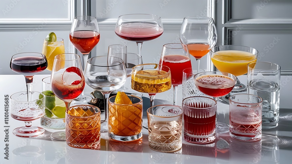 Collection of various glasses and drinks isolated on white Collection of various glasses and drinks isolated on white