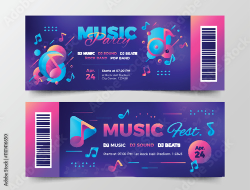 Music festival ticket set in gradient style