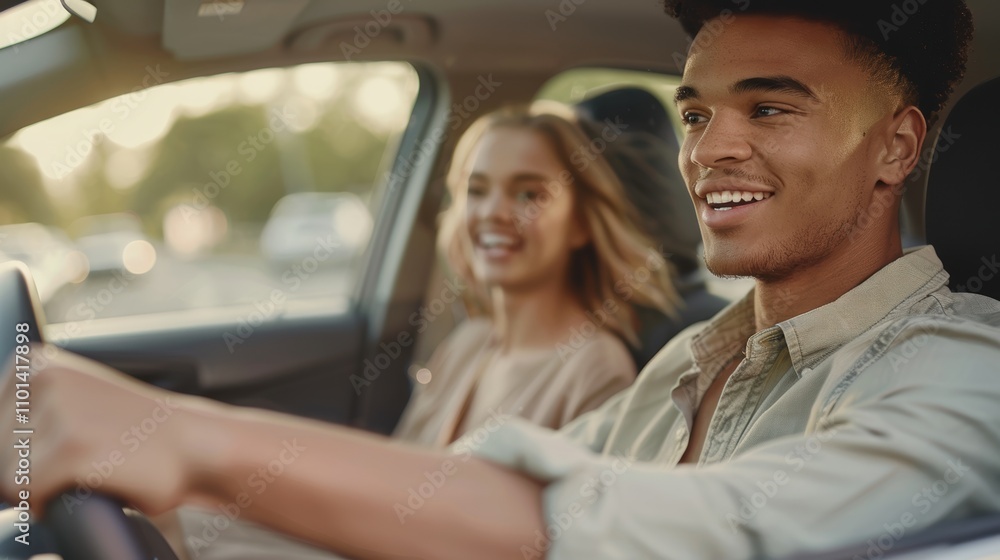A couple enjoying a scenic road trip together, capturing the essence of adventure on the open road A couple enjoying a scenic road trip together, capturing the essence of adventure on the open road