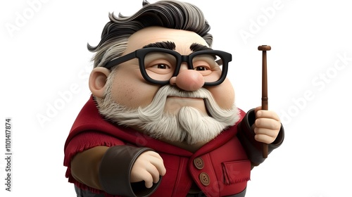 Cartoon elderly man with glasses and cane. photo