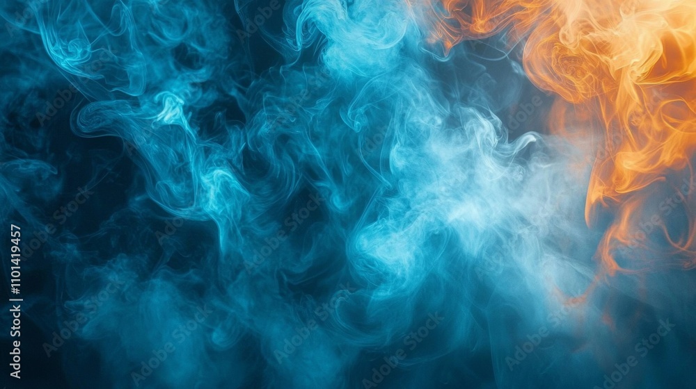 Ethereal swirls of blue and orange smoke on dark background Ethereal swirls of blue and orange smoke on dark background