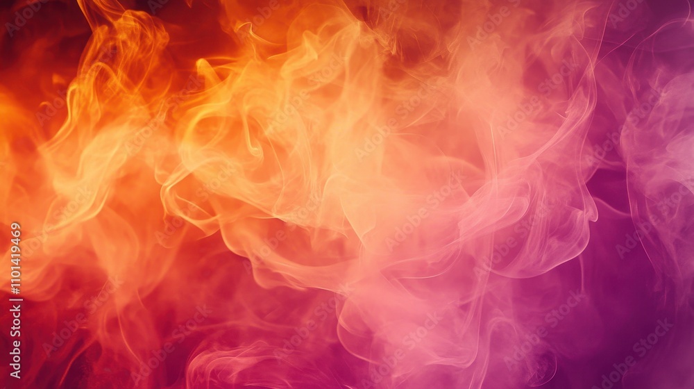Fototapeta premium Abstract image of swirling smoke in vibrant orange and purple hues.