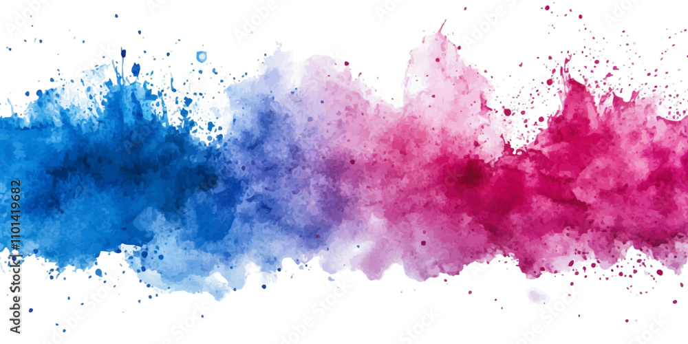 Fototapeta premium Abstract watercolor background with pink and blue splashes on white.