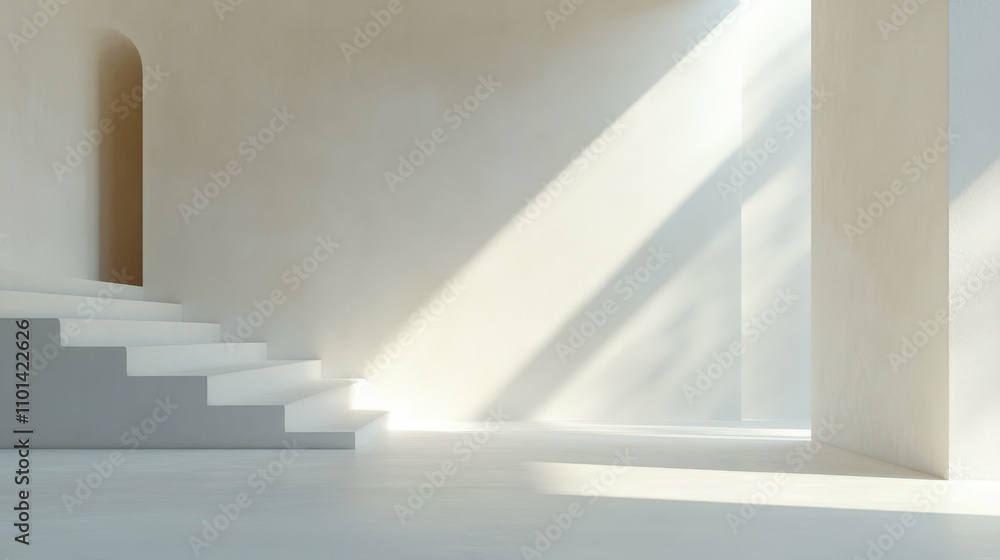 Obraz premium Abstract white space with an empty wall, minimalist background, soft lighting,