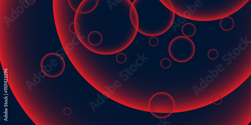 Abstract red Bubbles on Dark Background. Minimalistic Fluid Design with Neon red Circles. Deep red Bubble Abstract Art. Illustration. Vector.