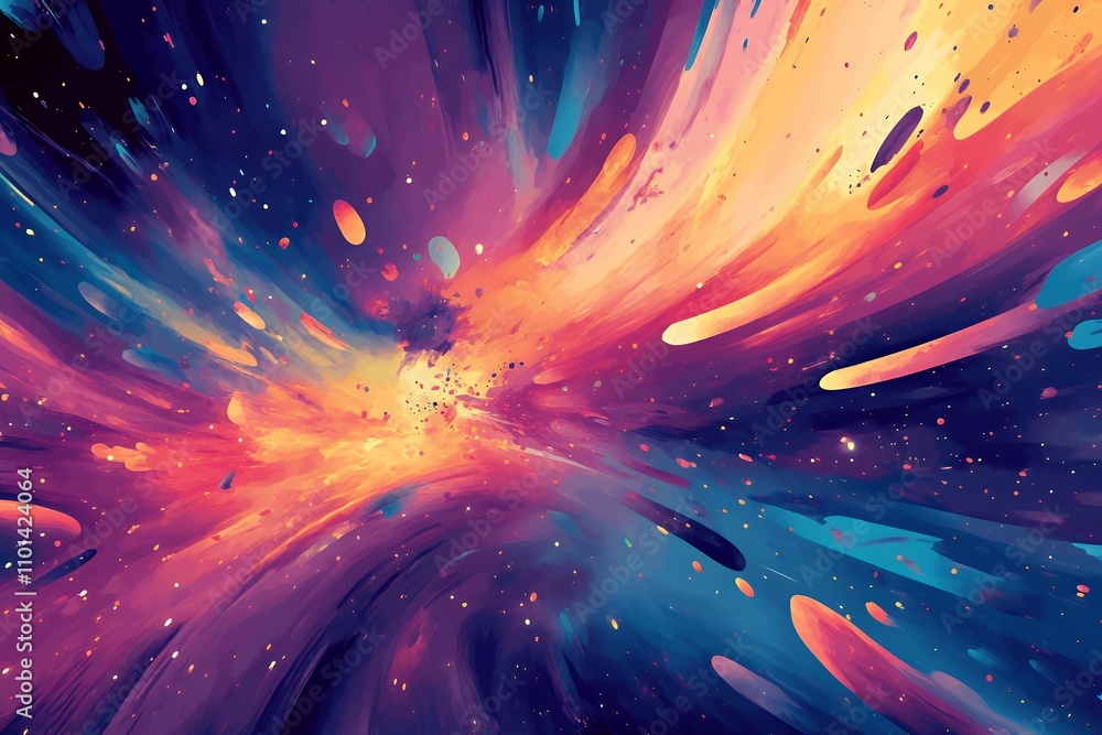 Fototapeta premium Abstract cosmic explosion with vibrant colors and dynamic motion.