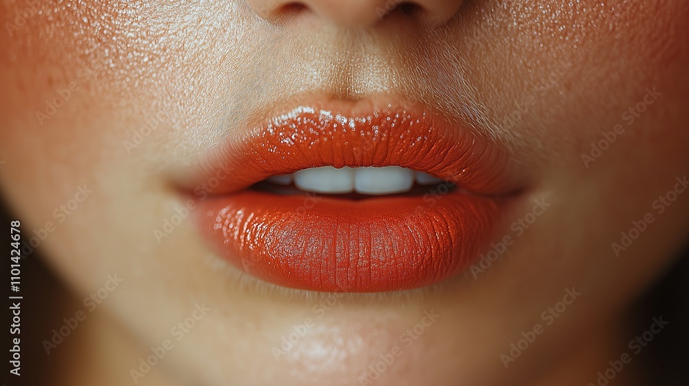 Fototapeta premium Close-up lips for cosmetic advertisement and beauty photography, great for promoting makeup artistry and beauty trends, print for National Lipstick Day