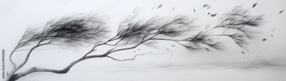 Fototapeta premium A dynamic depiction of a tree swaying in the wind, capturing motion and nature's beauty.