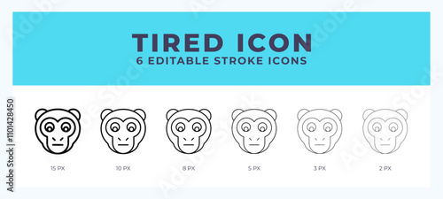 Tired monkey line icon for websites and apps. Vector illustration with editable stroke.