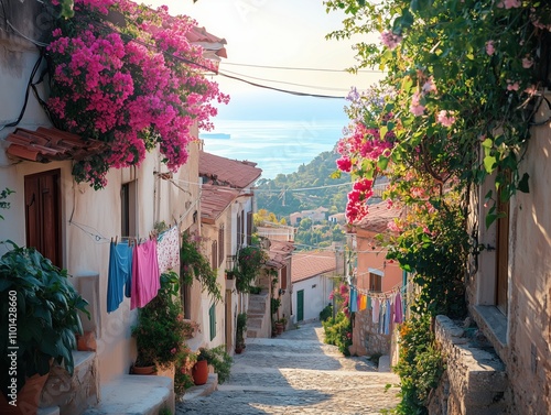 Fototapeta Naklejka Na Ścianę i Meble -  Clothes hanging in a narrow street of a picturesque italian village