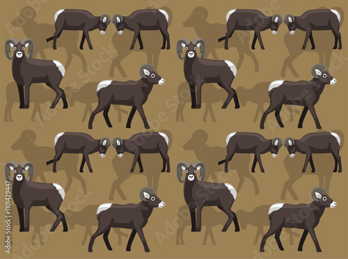 Sheep Bighorn Cartoon Cute Seamless Wallpaper Background