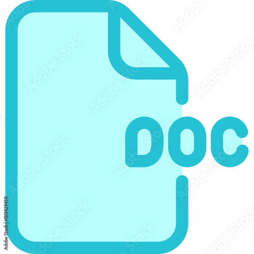 Document symbol featuring formatted text with an emphasis on the word doc in a light blue design representing digital files