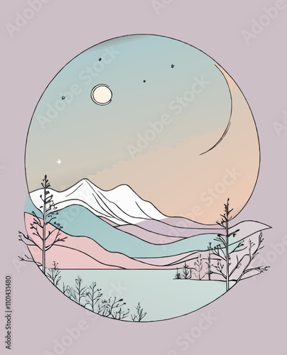 mountain landscape at night cartoon vector