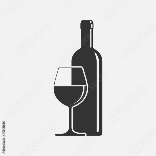 Wine bottle and wine glass graphic icon. Wine sign isolated on white background. Vector illustration