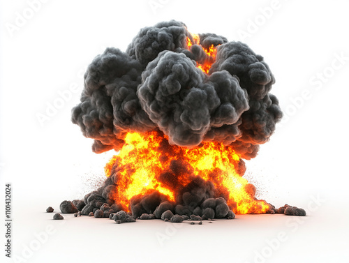 fair explosion with flames and smoke on a white background photo