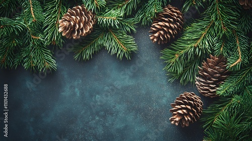 Wallpaper Mural Festive Christmas Border With Pine Branches And Cones Torontodigital.ca