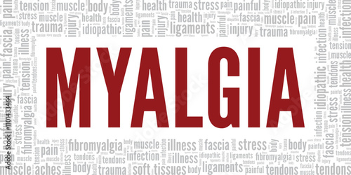 Myalgia word cloud conceptual design isolated on white background.