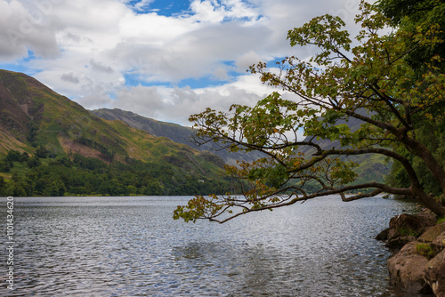 Lake District, Cumbria, UK: Buttermere, looking east towards Honister Pass, with Buttermere Fells on the left and Dale Head in the distance.