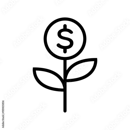 Dollar money plant line icon isolated on white background