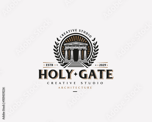 Vintage classic Antique gate arhitecture studio logo for business company photo