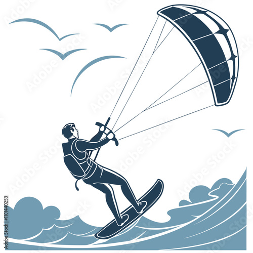 kitesurfing vector silhouette