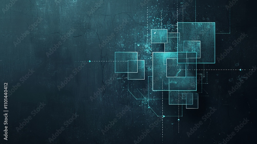 Fototapeta premium Abstract teal digital design on a dark background. Geometric shapes and lines create a futuristic feel.