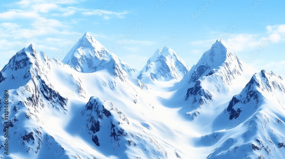 Obraz premium Snow-covered mountain peaks under a clear blue sky, showcasing natural beauty and tranquility.
