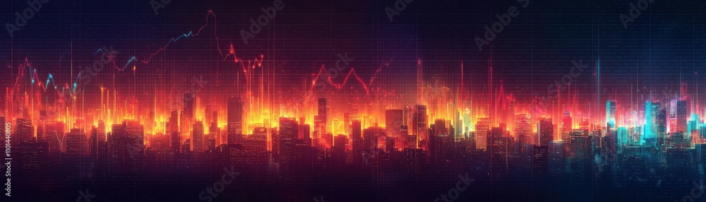 A vibrant digital skyline illuminated in fiery colors, blending urban elements with abstract patterns, evoking a sense of energy and motion. A vibrant digital skyline illuminated in fiery colors, blending urban elements with abstract patterns, evoking a sense of energy and motion.