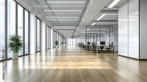 Wallpaper Mural Modern Office Interior, Sunlit Workspace Design with Glass Partitions and Hardwood Floors Torontodigital.ca