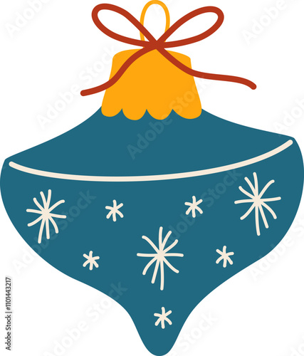 Vintage retro bauble. Xmas tree decoration. Christmas ornament, painted ball. Festive decor. Winter holiday adornment design. Flat vector illustration isolated on white background